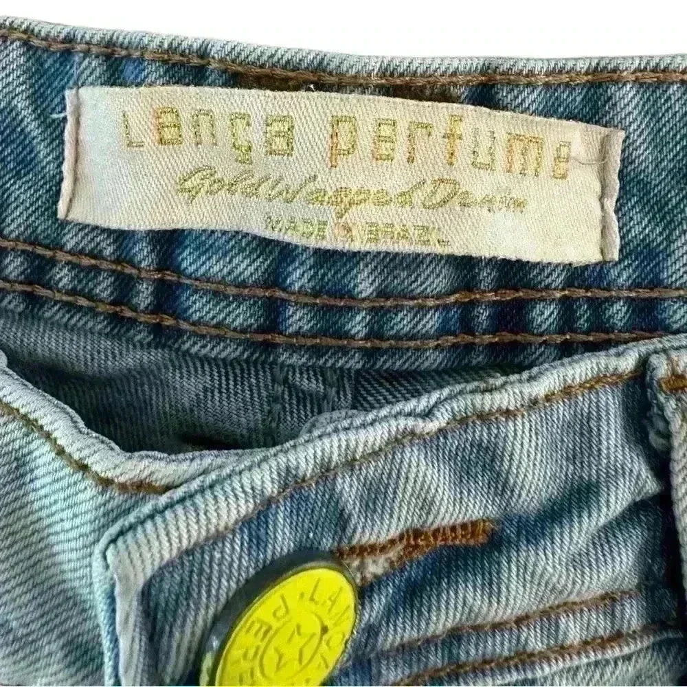 LANCA PERFUME NWOT Raw Hem High Ride W/Yellow Leather Logo Stitched On Sz 38/7